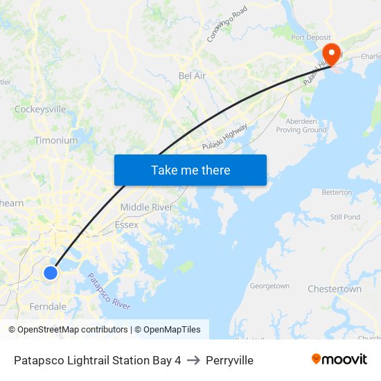 Patapsco Lightrail Station Bay 4 to Perryville map