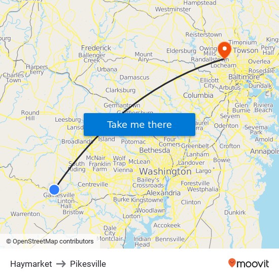 Haymarket to Pikesville map