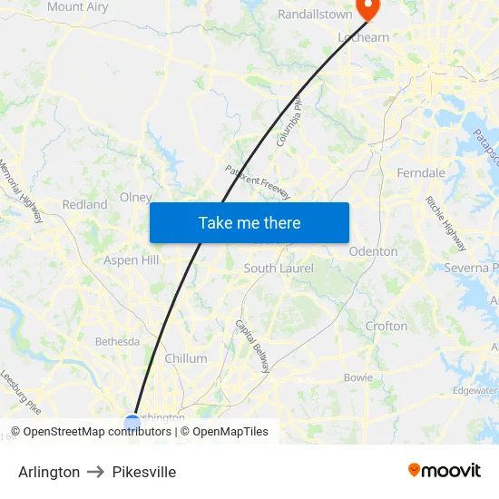 Arlington to Pikesville map