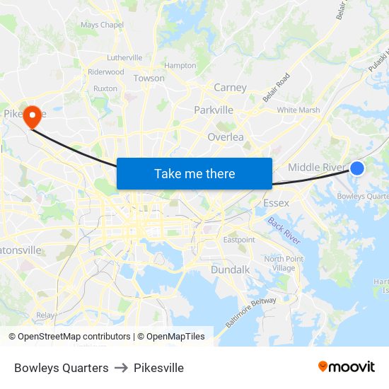 Bowleys Quarters to Pikesville map