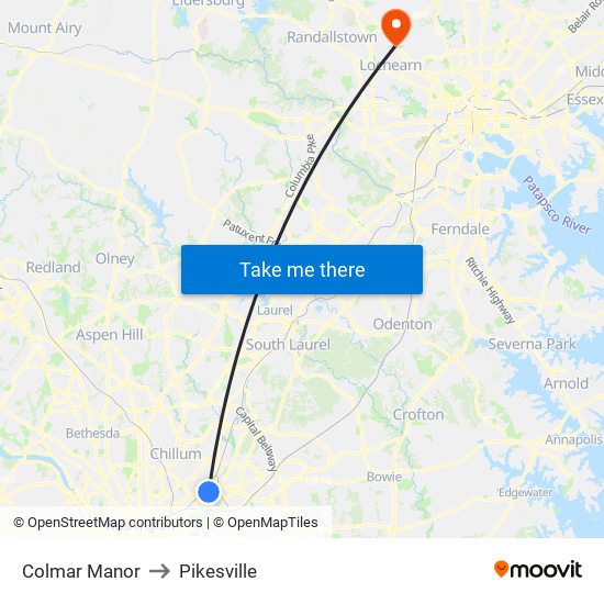 Colmar Manor to Pikesville map