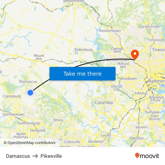 Damascus to Pikesville map