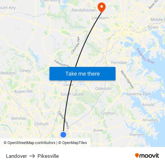 Landover to Pikesville map