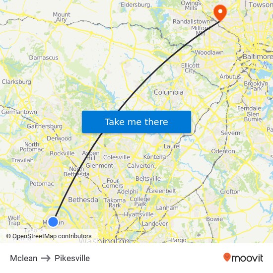 Mclean to Pikesville map