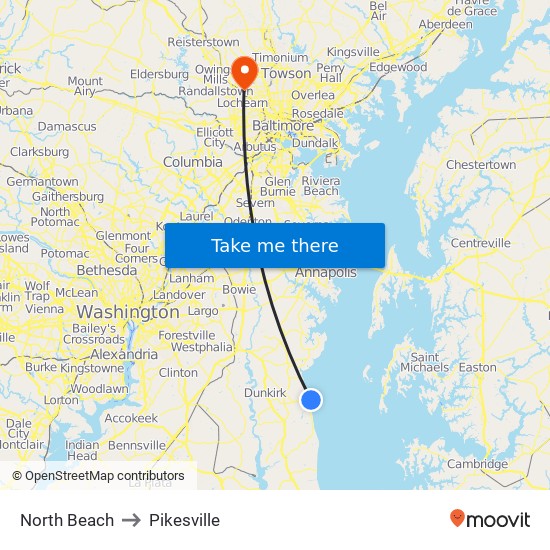 North Beach to Pikesville map