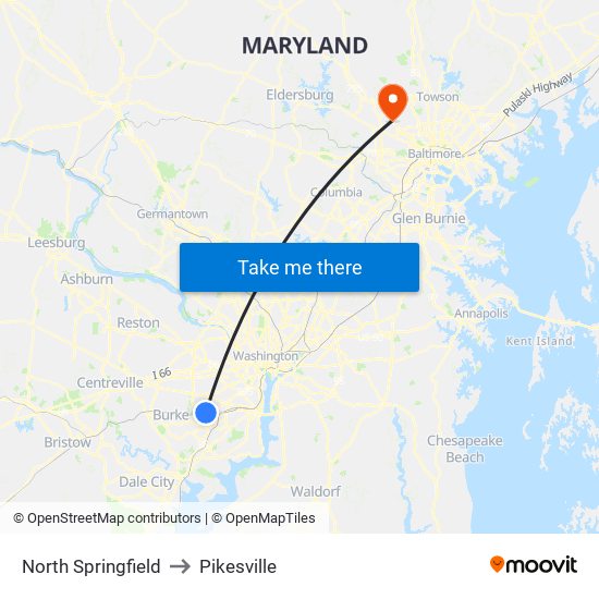 North Springfield to Pikesville map