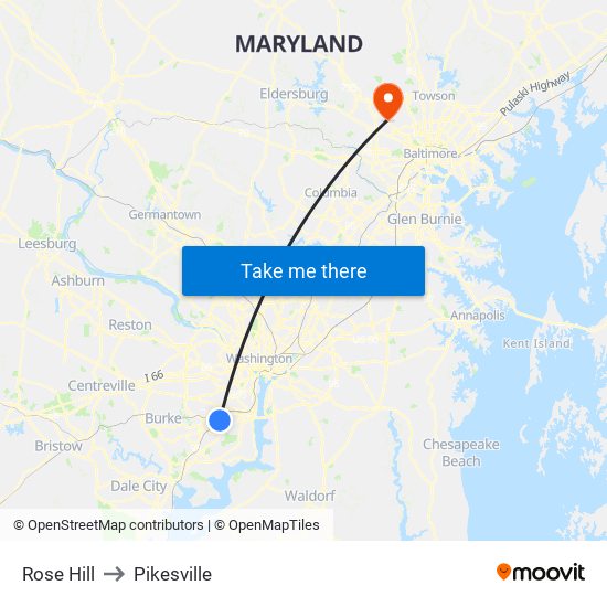 Rose Hill to Pikesville map