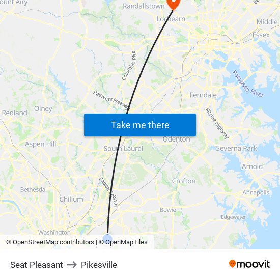 Seat Pleasant to Pikesville map