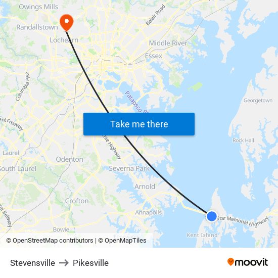 Stevensville to Pikesville map