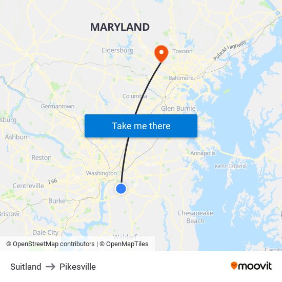 Suitland to Pikesville map