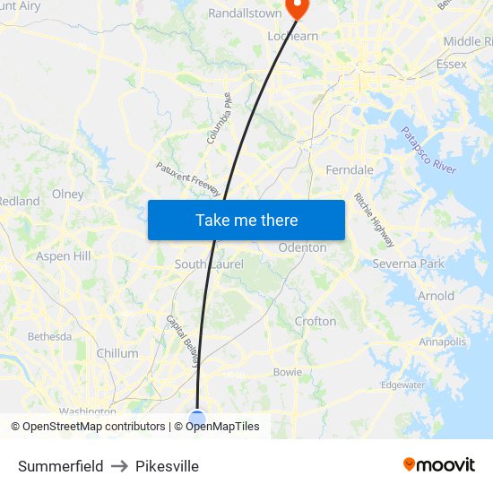 Summerfield to Pikesville map