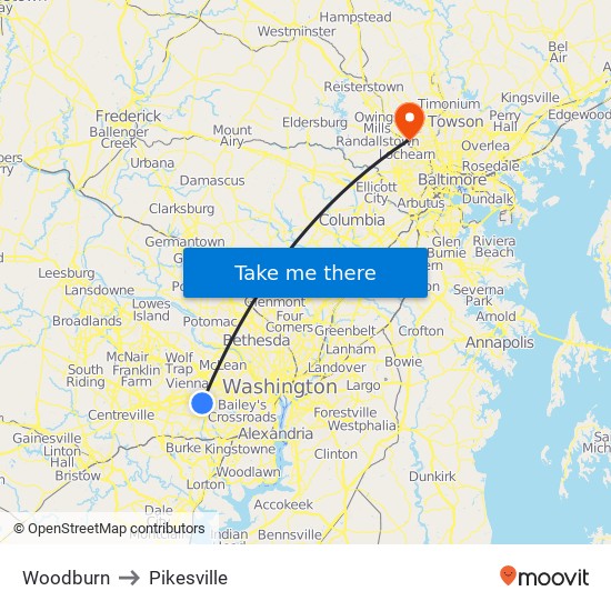 Woodburn to Pikesville map