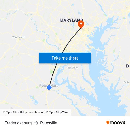 Fredericksburg to Pikesville map