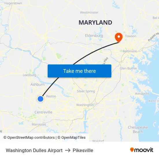 Washington Dulles Airport to Pikesville map