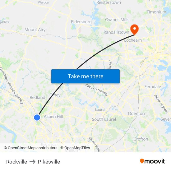 Rockville to Pikesville map