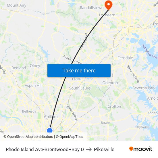 Rhode Island Ave-Brentwood+Bay D to Pikesville map