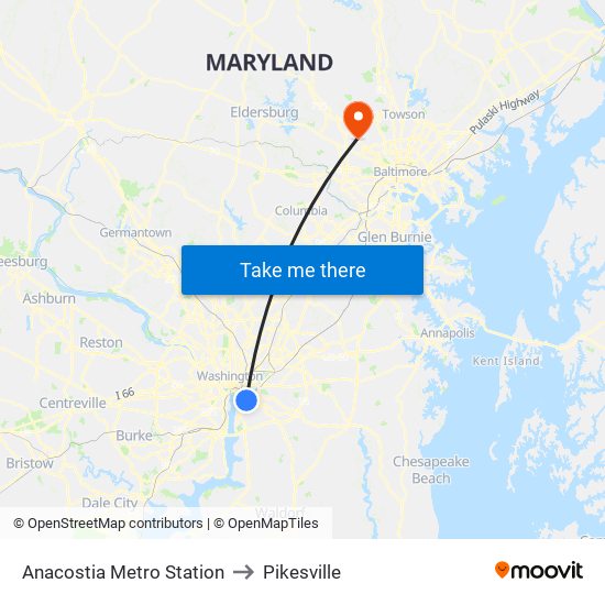 Anacostia Metro Station to Pikesville map