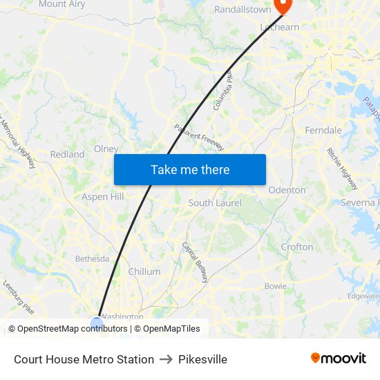 Court House Metro Station to Pikesville map