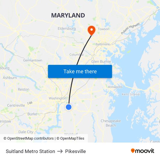 Suitland Metro Station to Pikesville map