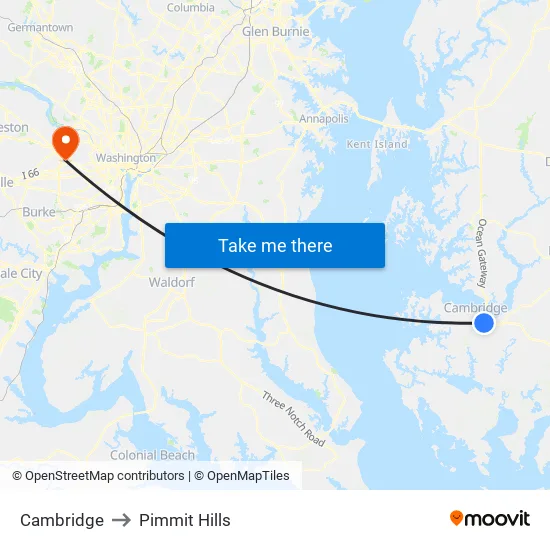 Cambridge to Pimmit Hills map