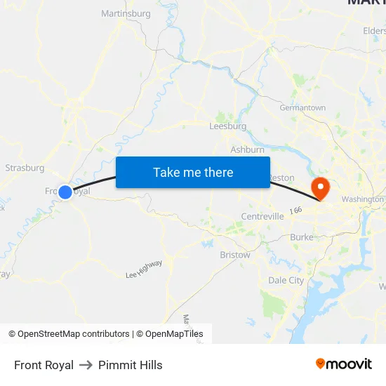 Front Royal to Pimmit Hills map