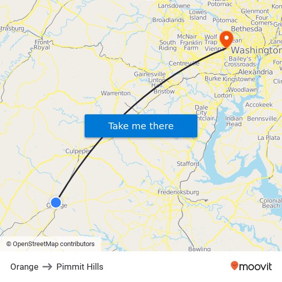 Orange to Pimmit Hills map