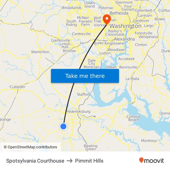 Spotsylvania Courthouse to Pimmit Hills map