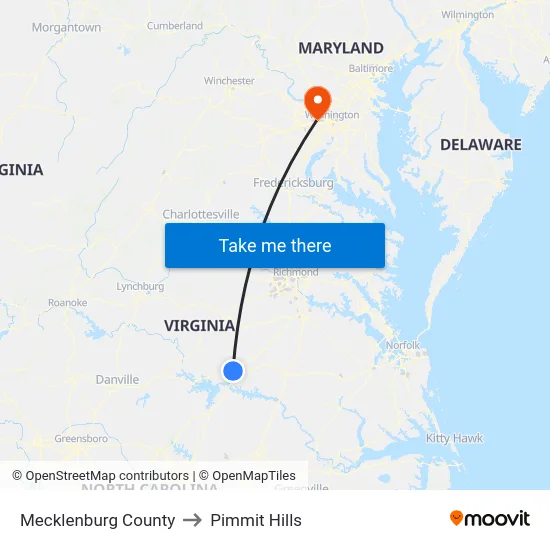 Mecklenburg County to Pimmit Hills map