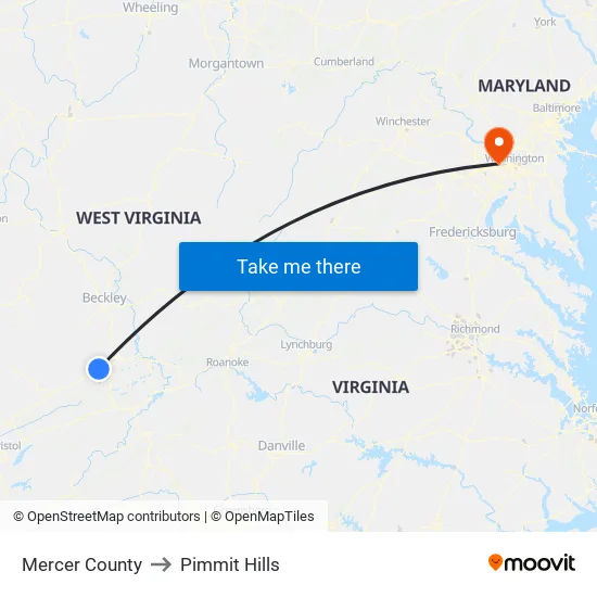 Mercer County to Pimmit Hills map