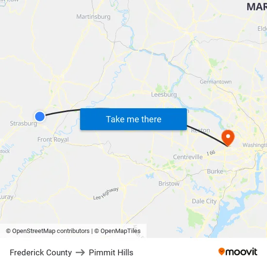 Frederick County to Pimmit Hills map