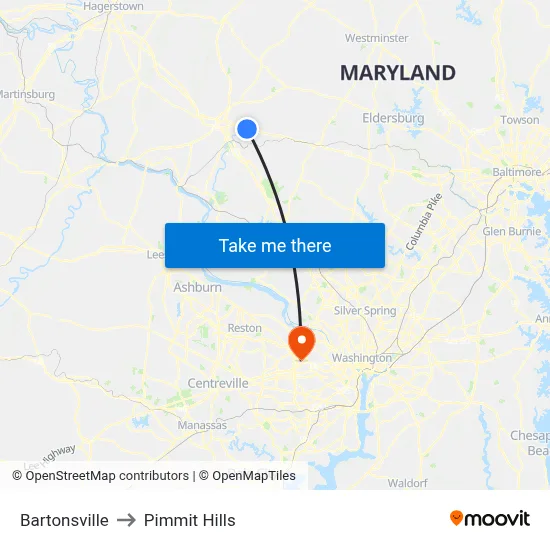 Bartonsville to Pimmit Hills map