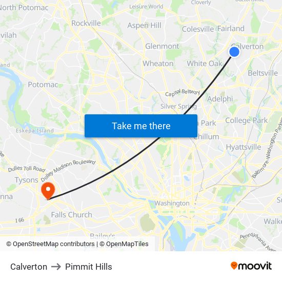 Calverton to Pimmit Hills map