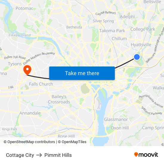 Cottage City to Pimmit Hills map