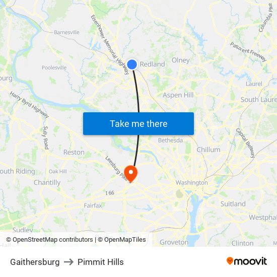 Gaithersburg to Pimmit Hills map