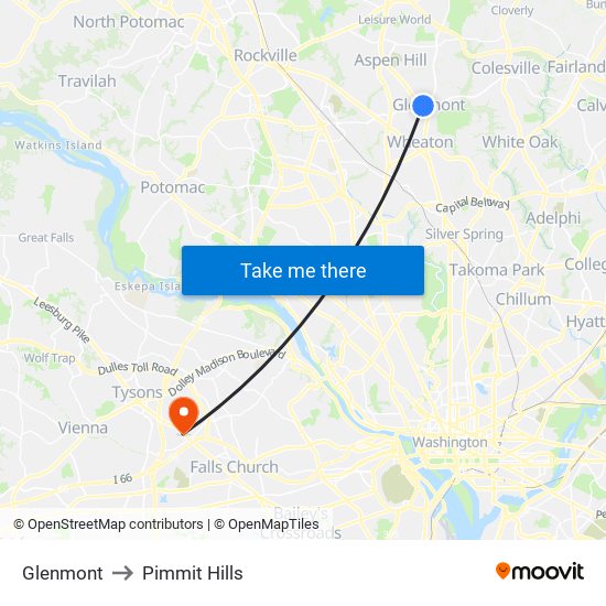 Glenmont to Pimmit Hills map