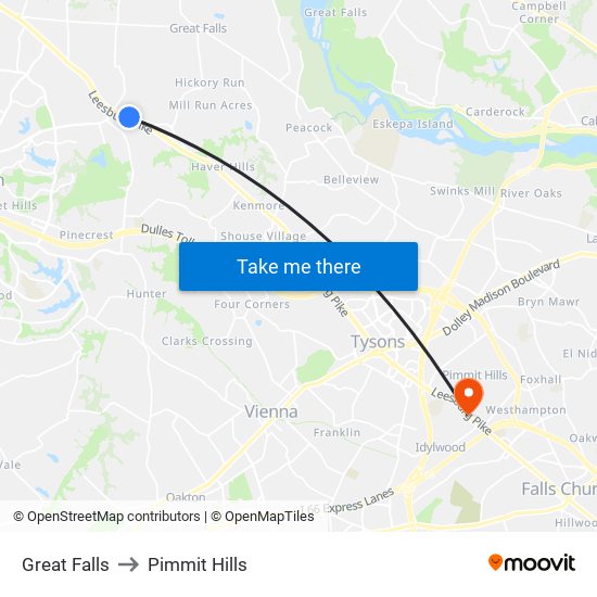 Great Falls to Pimmit Hills map