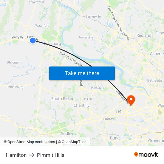 Hamilton to Pimmit Hills map