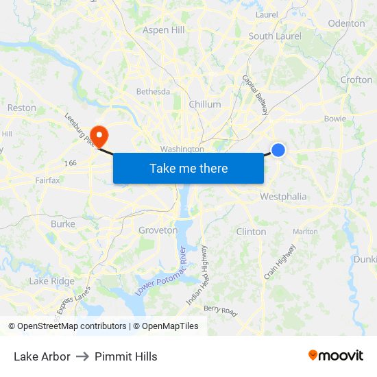 Lake Arbor to Pimmit Hills map