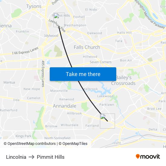 Lincolnia to Pimmit Hills map