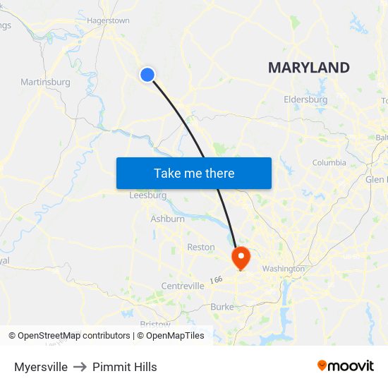 Myersville to Pimmit Hills map