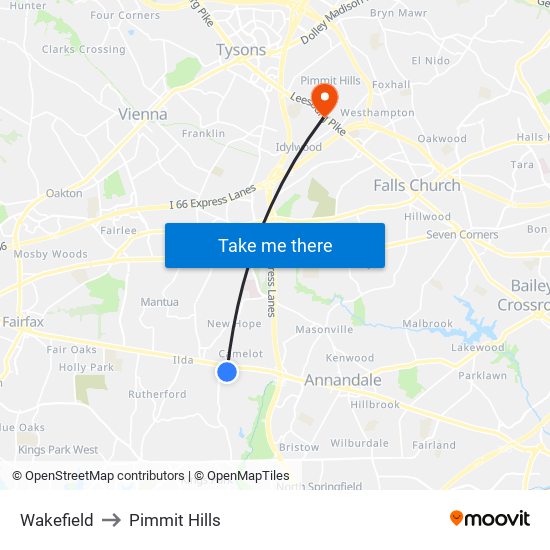 Wakefield to Pimmit Hills map