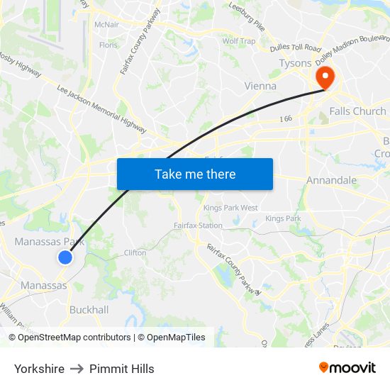 Yorkshire to Pimmit Hills map