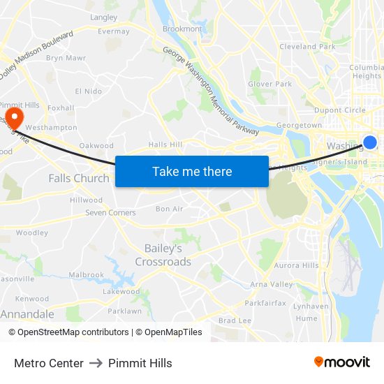 Metro Center to Pimmit Hills map