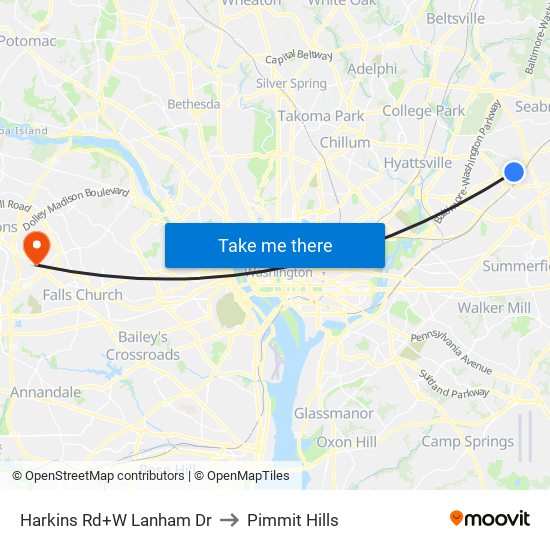 Harkins Rd+W Lanham Dr to Pimmit Hills map