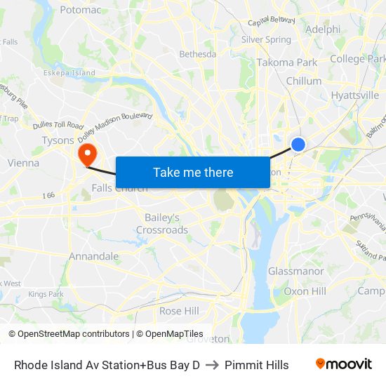 Rhode Island Ave-Brentwood+Bay D to Pimmit Hills map