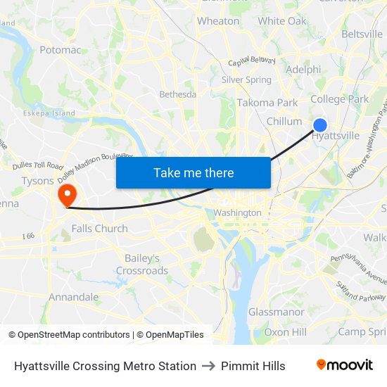 Hyattsville Crossing Metro Station to Pimmit Hills map