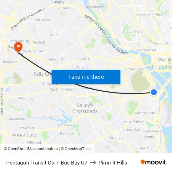 Pentagon Transit Ctr + Bus Bay U7 to Pimmit Hills map