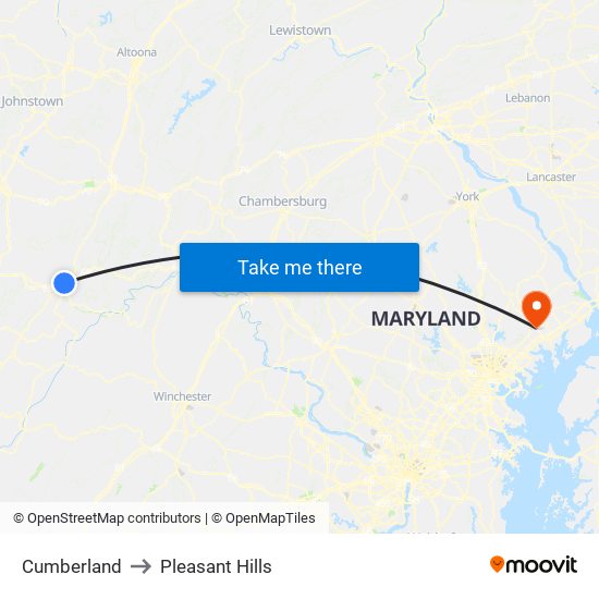 Cumberland to Pleasant Hills map