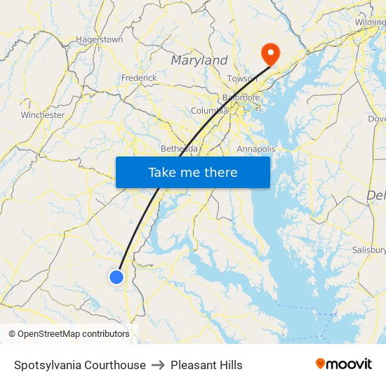 Spotsylvania Courthouse to Pleasant Hills map