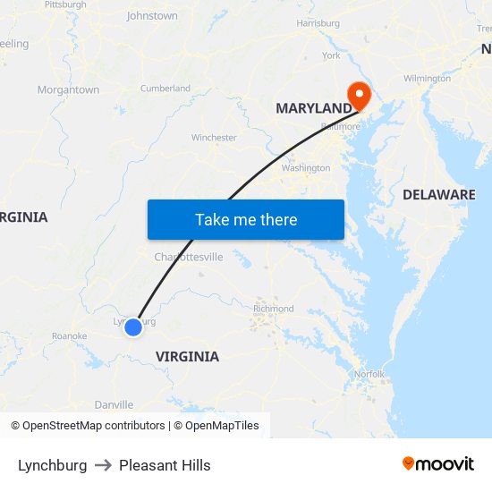 Lynchburg to Pleasant Hills map